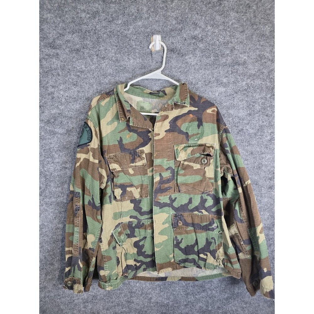 Vintage US Army Jacket Mens Medium Short Woodland Camo Military Coat 80s 90s - Picture 1 of 7